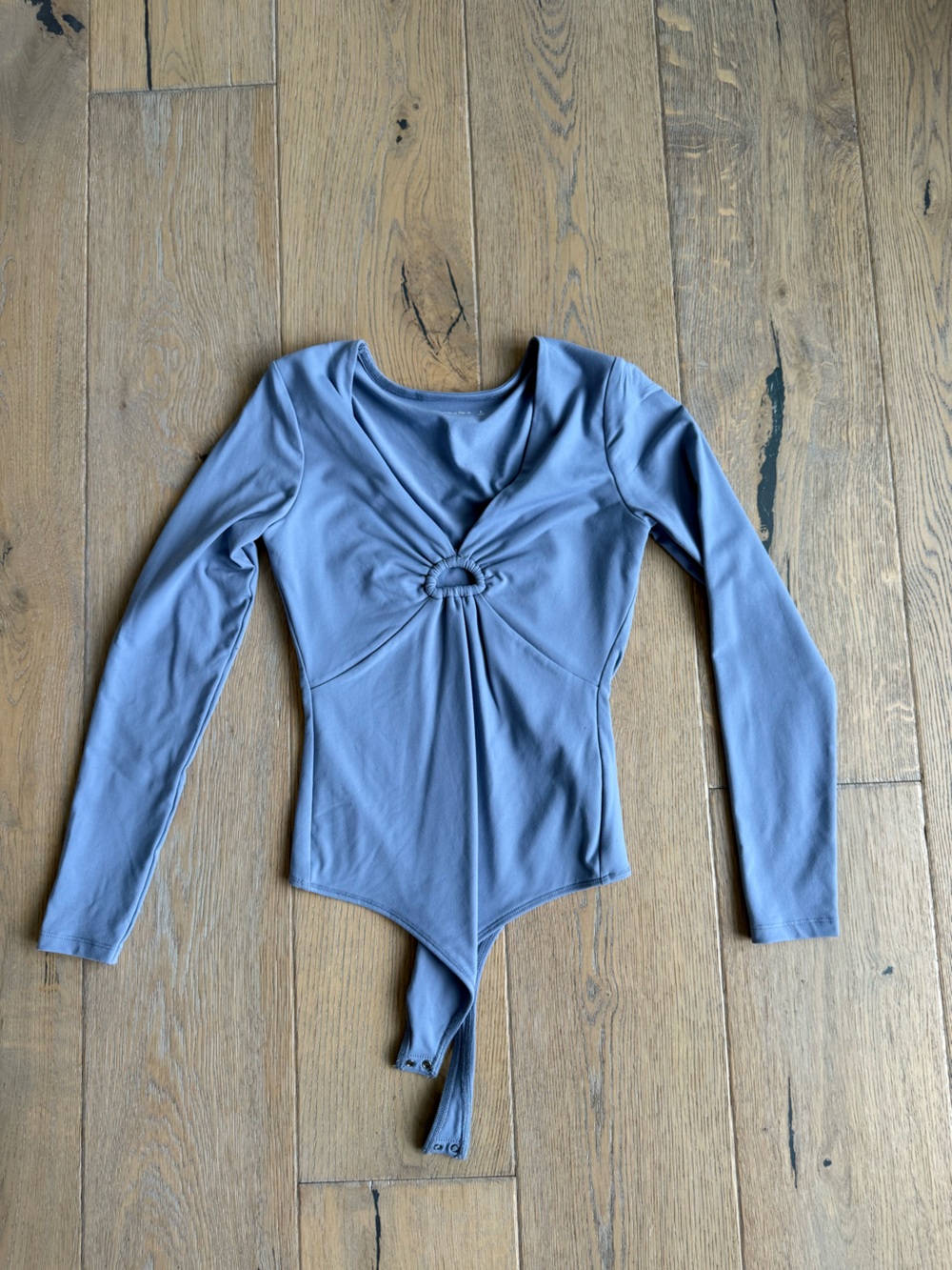Abercrombie & Fitch Dusty Blue Twist-Front Long Sleeve Bodysuit